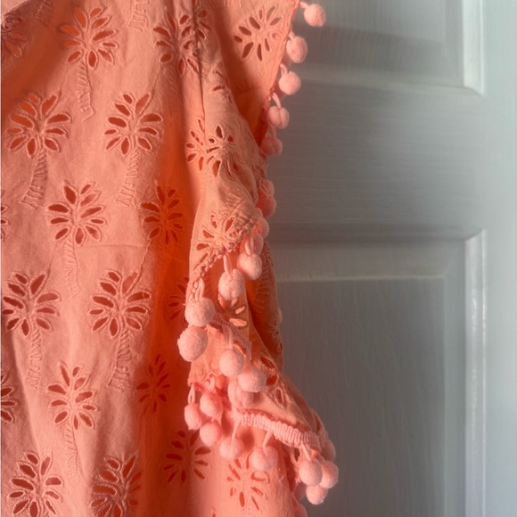 LILLY PULITZER Orange Eyelet “Astara” Ruffle Pom Pom Sleeve Blouse - Picture 7 of 10